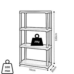 ARTPLAST Ιταλίας Πλαστική Ραφιέρα 5kg 4όροφη 70x30x133cm Αντοχή Ραφιού 25kg Max Αντοχή 100kg Σταθερά Ράφια Μαύρο