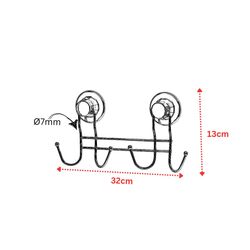 TEKNO-TEL Άγκιστρο-Κρεμάστρα Μπάνιου 4 Θέσεων 32x5x13cm Πάχος 7mm Αντοχή 12kg Επιχρωμιωμένο Ατσάλι με Βεντούζα EXTRA STRONG