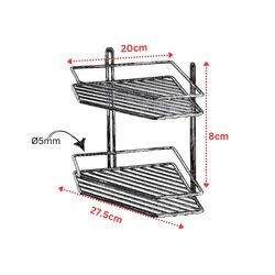 TEKNO-TEL Γωνιακή Ραφιέρα Μπάνιου 2όροφη 27.5x20x31cm Πάχος Ø5mm Επιχρωμιωμένο Ατσάλι