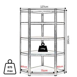 VESTA Μεταλλική Γαλβανιζέ Ραφιέρα Dexion 5όροφη 90x90x180cm με Μοριοσανίδες Πάχους 5mm 24.5kg Πάχος Δοκών 0.7mm MAX Αντοχή 875kg (175kg / Ράφι)