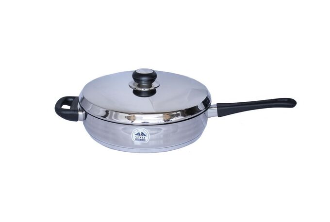 Τηγάνι INOX 18/10 Ø28cm με Καπάκι Βάρος 2.22kg  Χερούλια Βακελίτη για Όλες τις Εστίες VESTA CLASSIC