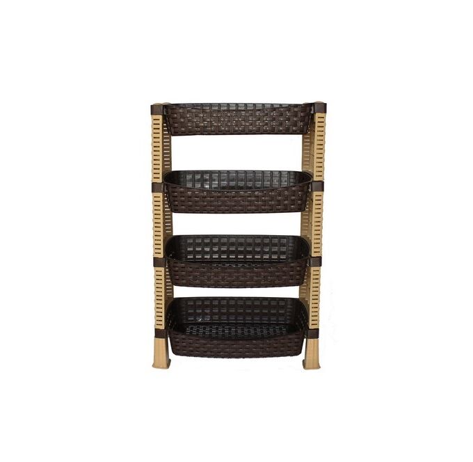 Ραφιέρα Πλαστική 59x41x66cm 4όροφη RATTAN Βάρος 1,86kg Καφέ Σκούρο με Μπεζ