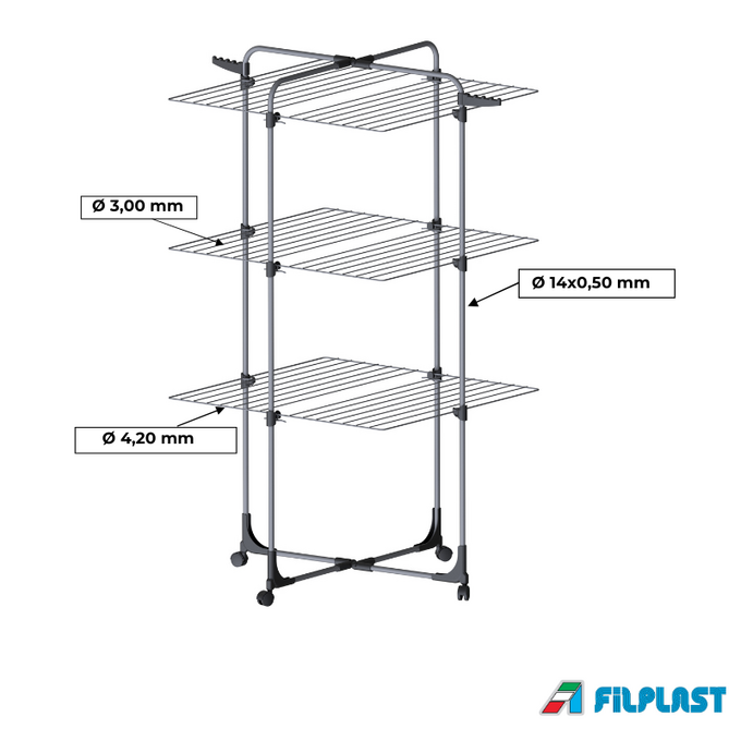 Απλώστρα Ρούχων 72x72x136cm 34m Άπλωμα Τηλεσκοπική Αλουμινίου με Ρόδες Βάρος 4.7kg MAGNETIC 34 Filplast Ιταλίας