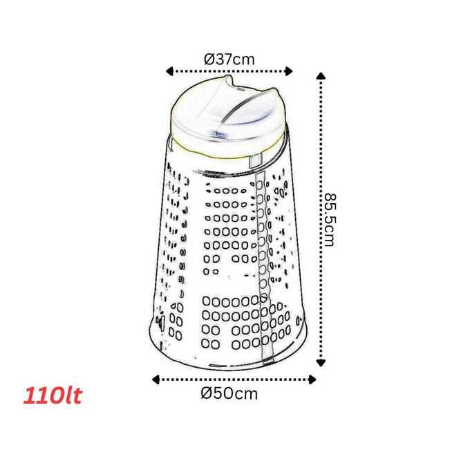 Κάδος Απορριμμάτων/Ανακύκλωσης 110lt ECOBIN Διάτρητος Πλαστικός Ø50xØ37x85.5cm Οικιακός/Κήπου/Επαγγελματικός Μαύρος Μπλε Καπάκι ARTPLAST Ιταλίας