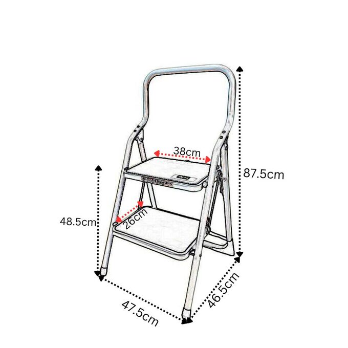 VESTA Σκαλοσκαμπό Μεταλλικό 47.5x46.5x87.5cm με 2 Σκαλιά MAX Αντοχή 150kg Βάρος 4.9kg PLUS Λευκό