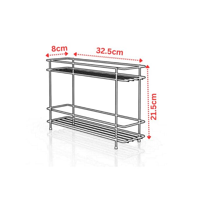 TEKNO-TEL Ραφιέρα Πάγκου Κουζίνας Στενή 32.5x8x21.5cm 2 Επιπέδων Επιχρωμιωμένο Ατσάλι Μαύρο Matte