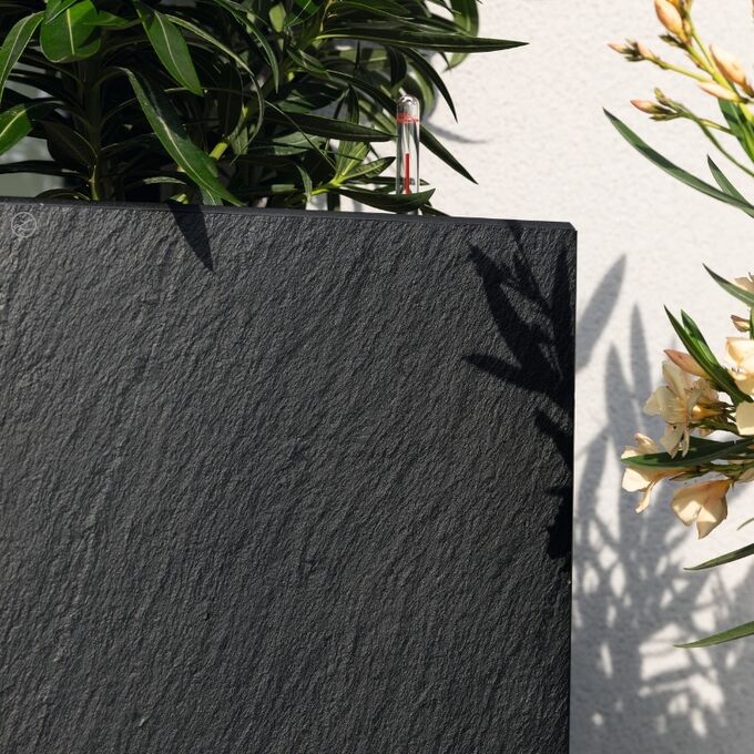 LECHUZA Canto Slatestone 40 Floor Planter 40x40x40cm Self-Watering with Container Dark Grey Slatestone Look Made in German