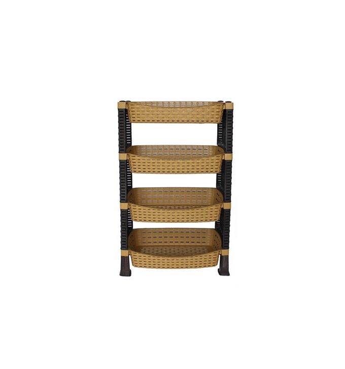 Ραφιέρα Πλαστική 59x41x66cm 4όροφη RATTAN Βάρος 1,86kg Μπεζ με Καφέ Σκούρο