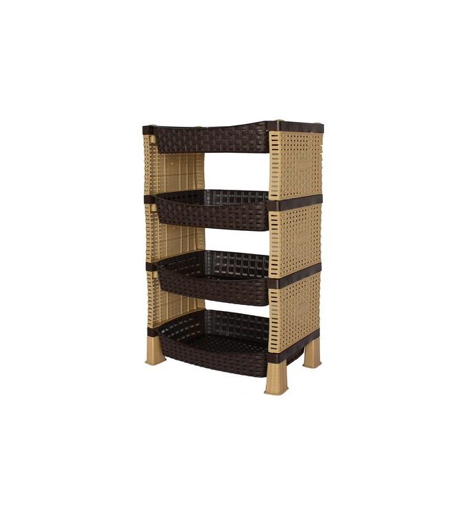 Ραφιέρα Πλαστική 59x41x66cm 4όροφη RATTAN Βάρος 1,86kg Καφέ Σκούρο με Μπεζ